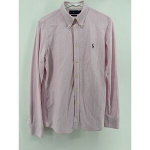 Ralph Lauren Womens Pink Striped Button Down Shirt XL Knit Oxford Preppy